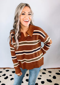 Brown Stripe Collar Knit Sweater