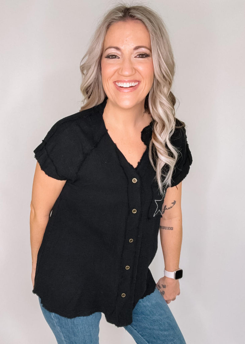 BLACK FRIDAY Black Button Down Classic Top