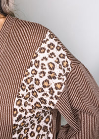 Chesnut Ribbed Animal Print Contrast Button Down