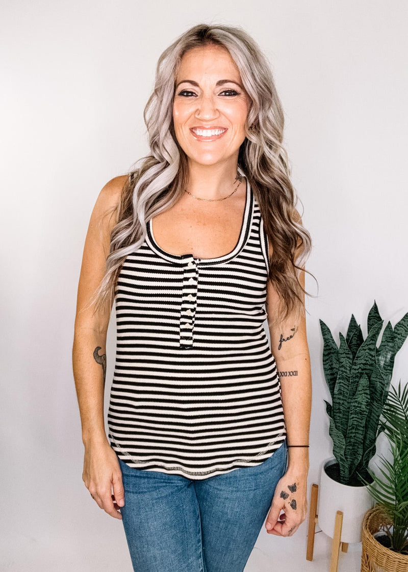 Black and Oatmeal Ribbed Stripe Tank Top