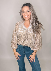 Champagne Velvet Flower Blouse