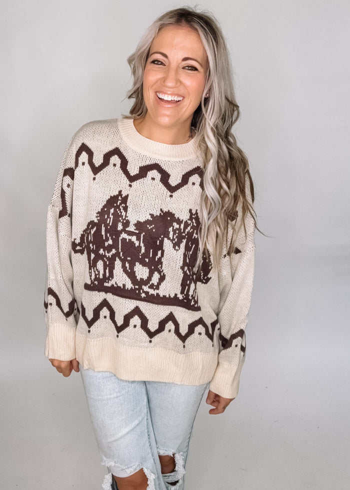 Taupe Horse Graphic Sweater