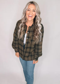 Raglan Sleeve Plaid Button Down Shirt