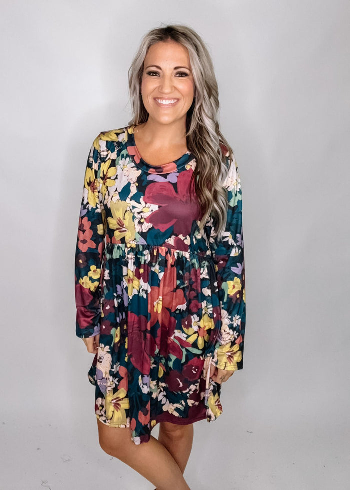 Blue Floral Babydoll Dress