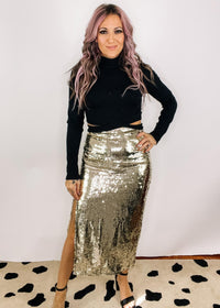 Side Slit Sequin Skirt