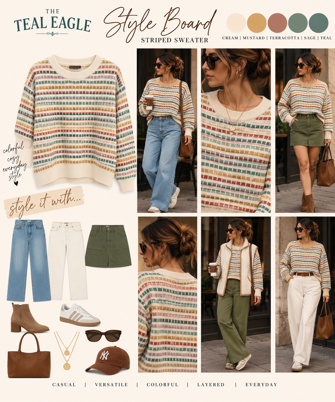 Multi Color Texture Crew Neck