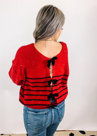 Entro Red and Black Sparkle Bow Back Sweater