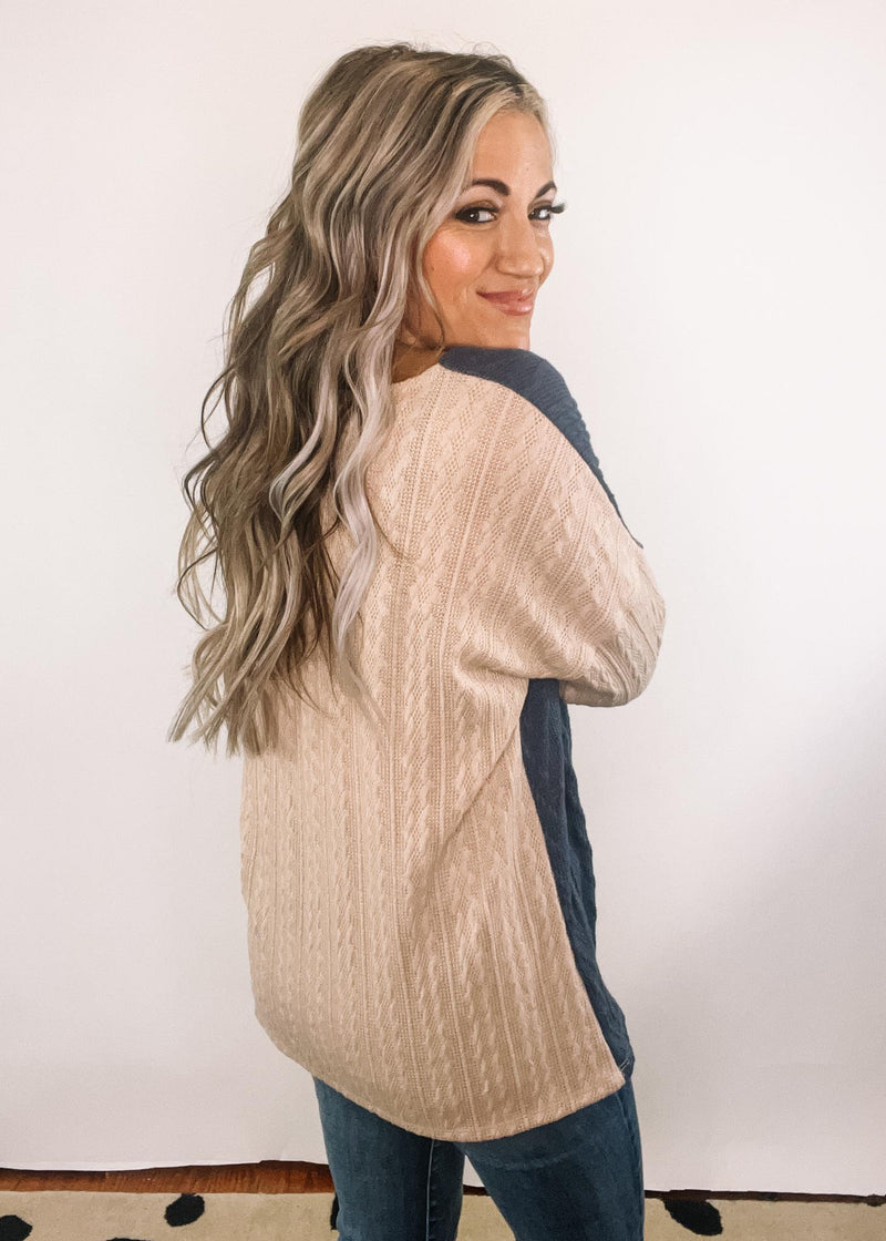 Light Taupe Cable Knit Color Block