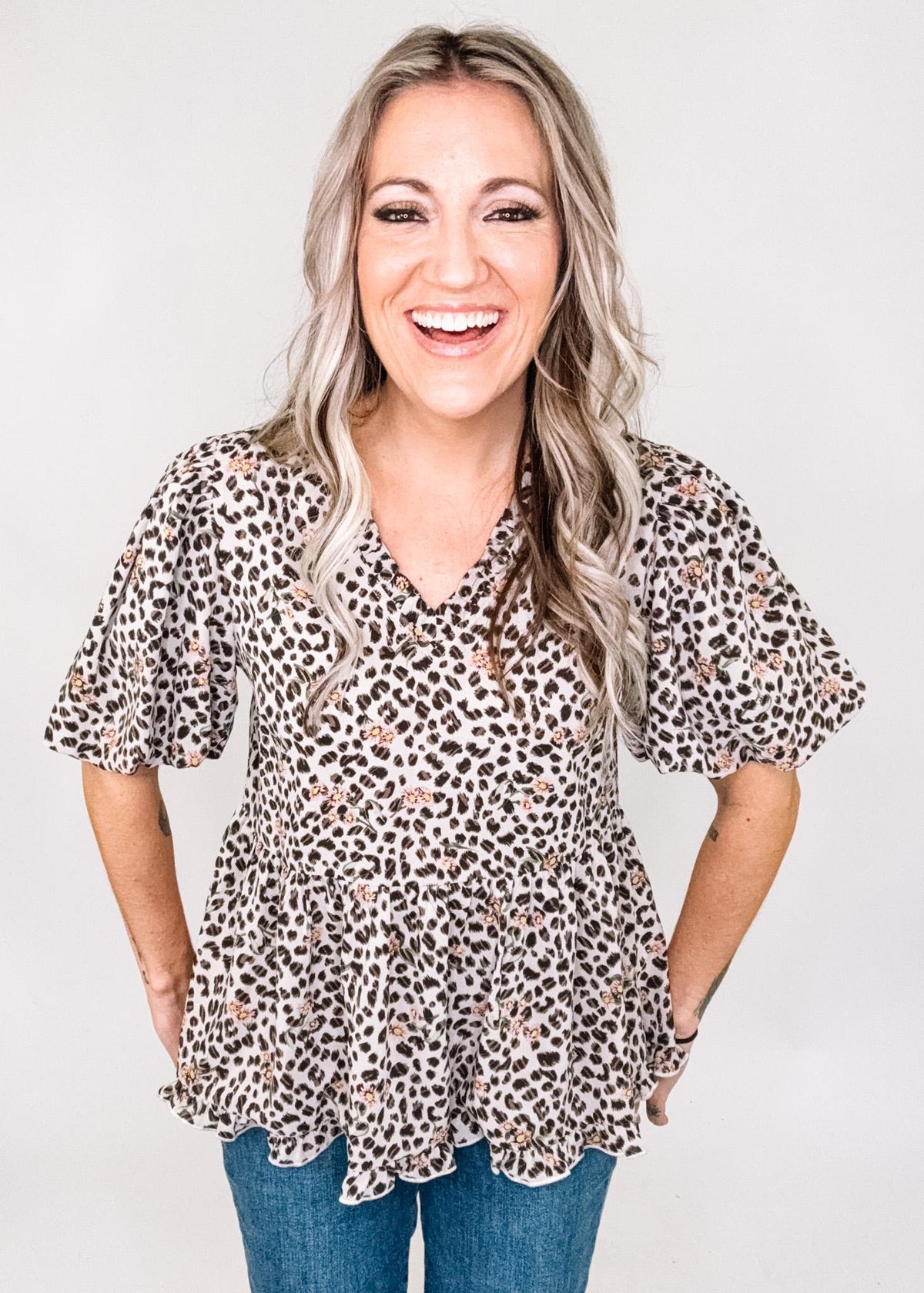 Oatmeal Animal Print Peplum