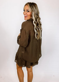 Brown Tiered Mini Dress and Button Shirt Set