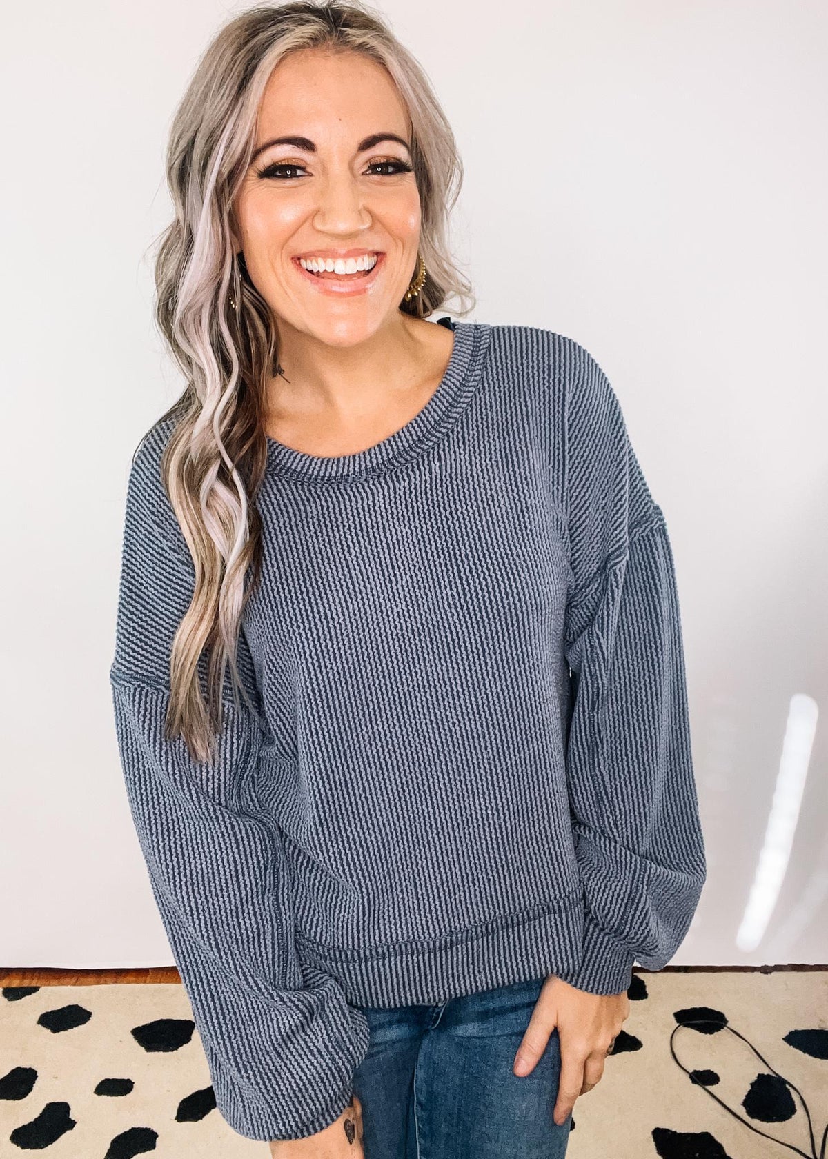 Oversized Two Toned Otto Ribbed Knit Top