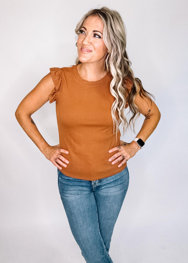 Striped Contrast Color Block Ruffle Sleeve Top