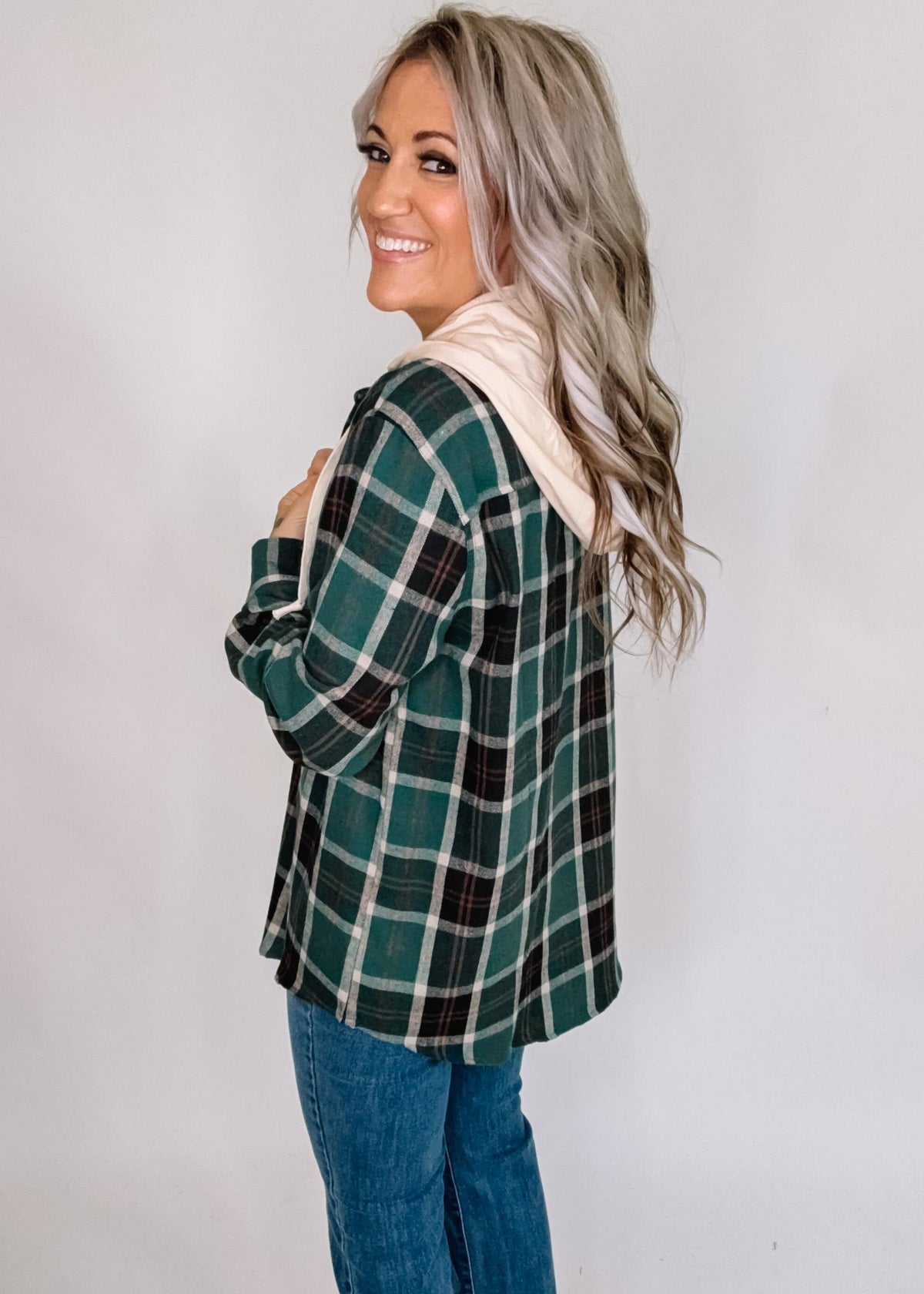 Plaid Shacket with Hoodie