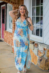 Mint Tropical Print Front Tie Dress