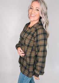 Raglan Sleeve Plaid Button Down Shirt