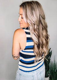 Wavy Navy Knit Top