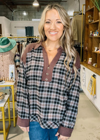 Plaid Collared Henley Top