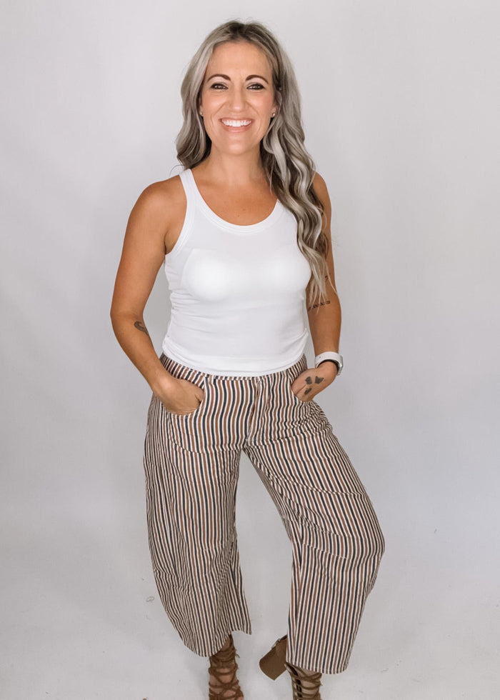 Mineral Wash Striped Barrel Leg Jeans