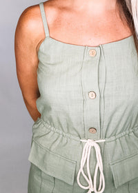 Sage Linen Romper with Rope Tie Waste