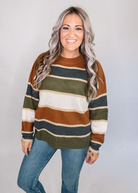 Camel and Olive Stripe Classic Sweater