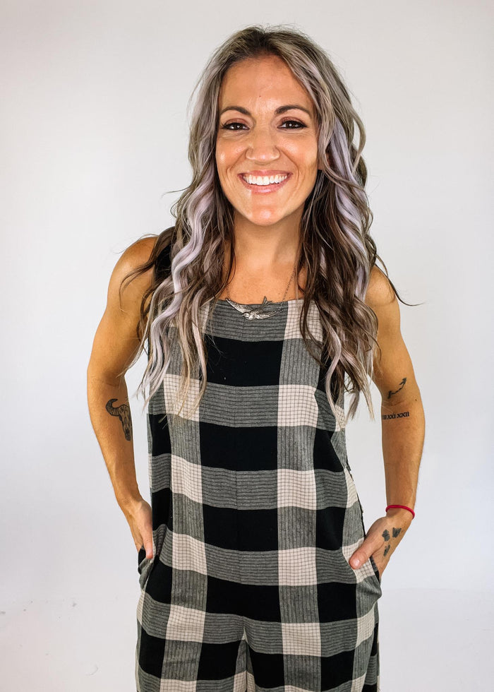 Black and White Flannel Overalls