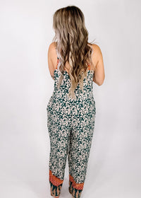 Emerald and Ivory Floral Jumpsuit