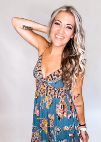 Blue Floral Twist Front Maxi