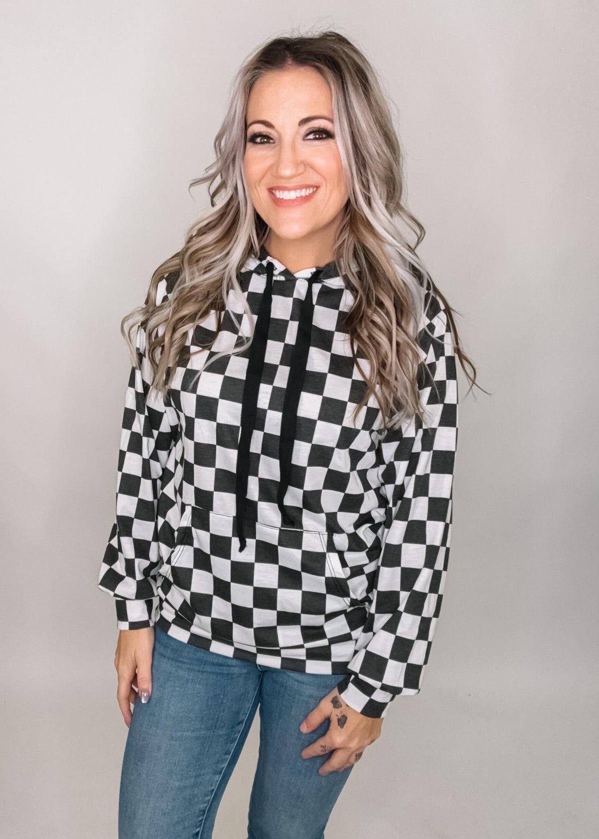 Checkerboard Printed Hoodie