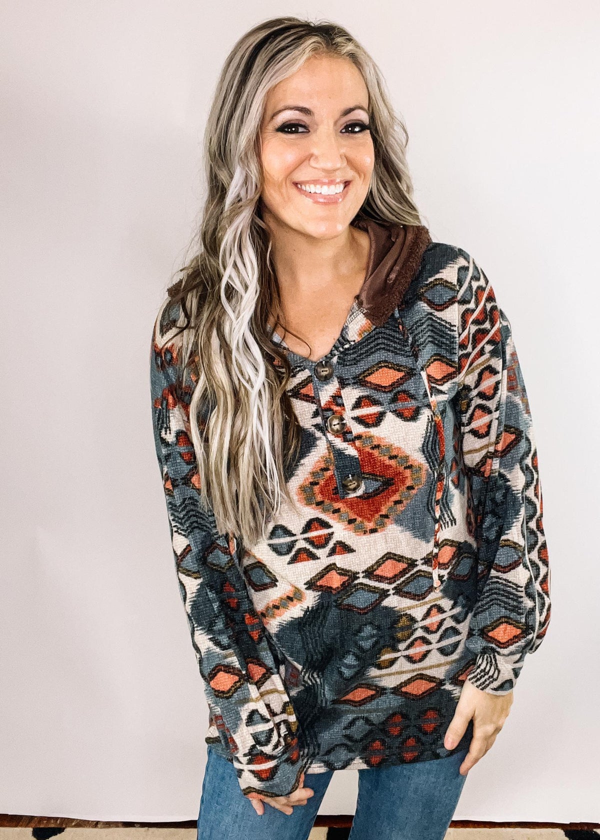 Charcoal Multi Print Aztec Top