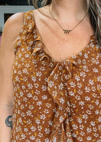 Rust Floral Chiffon Ruffle Tank