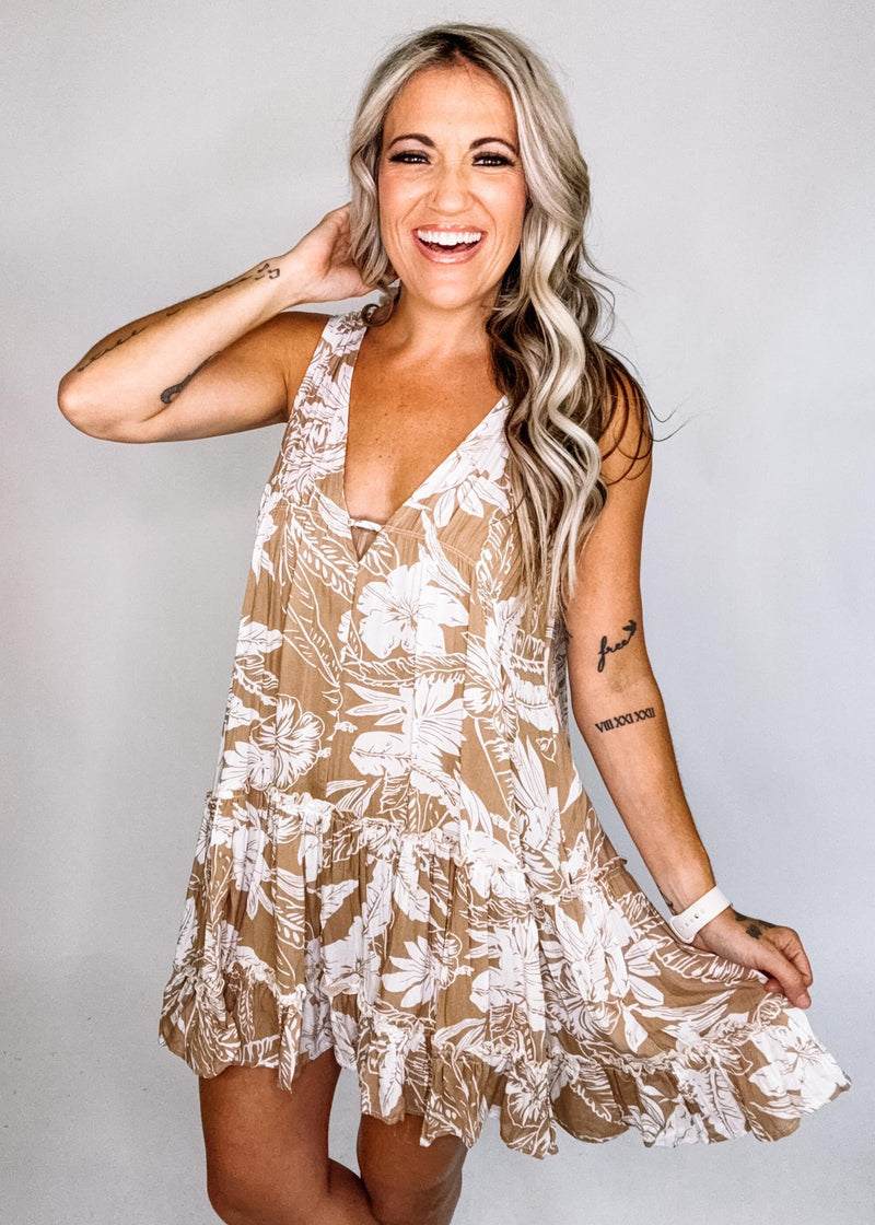 Toffee Tropical Print Mini Dress