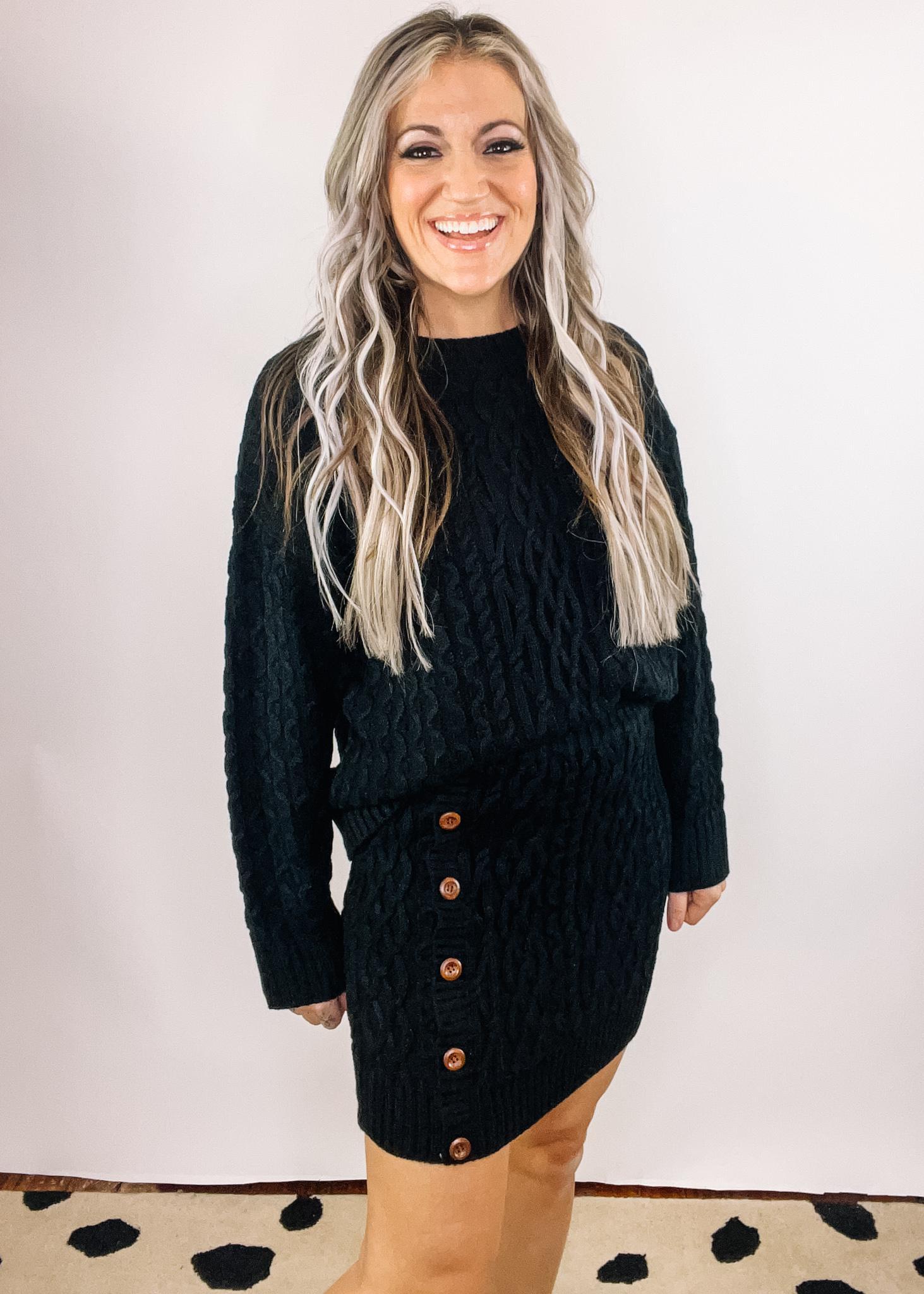 Cable Knit Sweater and Side Button Mini Skirt Set – The Teal Eagle