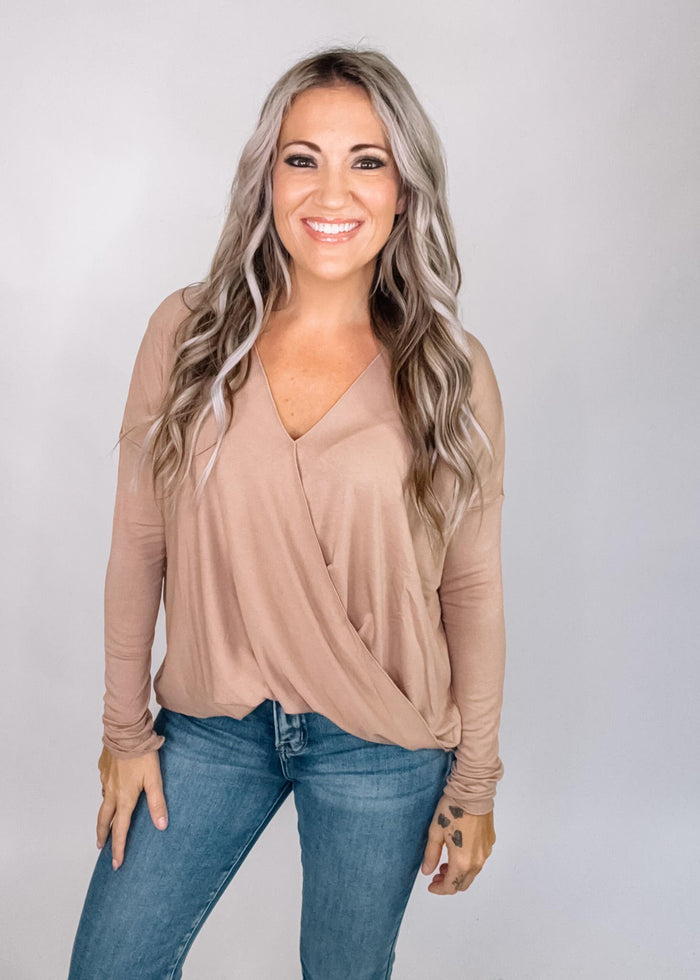 Faux Wrap Long Sleeve Tunic Top