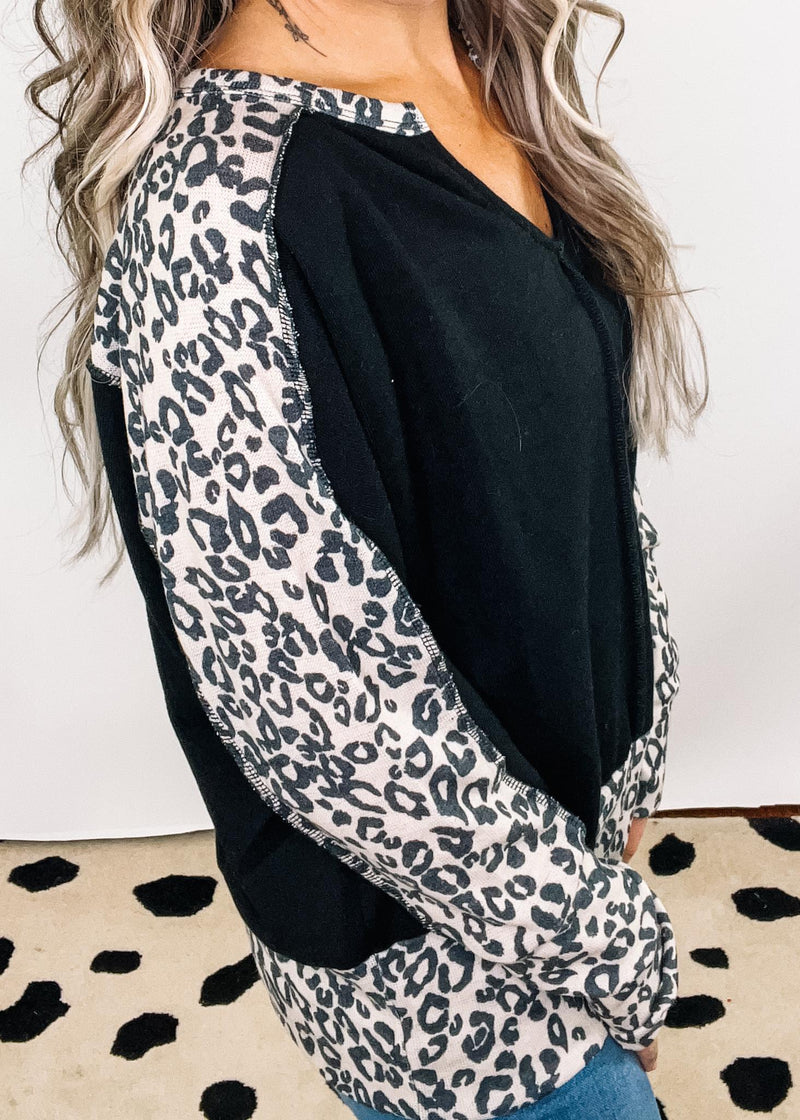 Leopard and Black Thump Opening Tunic Top