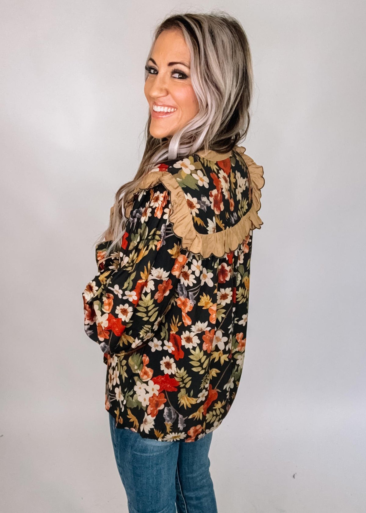 Floral Ruffle Trim Blouse