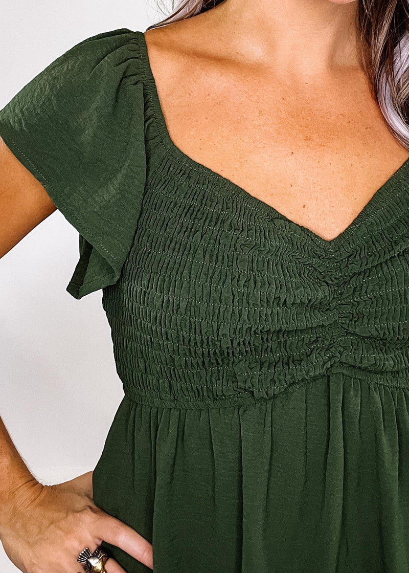 Green Smocked Top Mini Dress