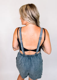 Acid Wash Frayed Hem Denim Overalls