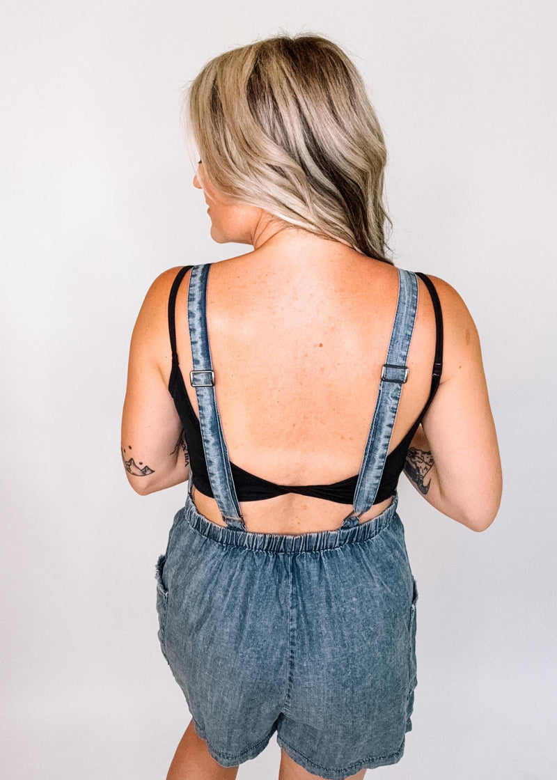 Acid Wash Frayed Hem Denim Overalls