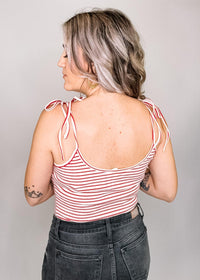 Cream and Red Micro Stripe Bodysuit