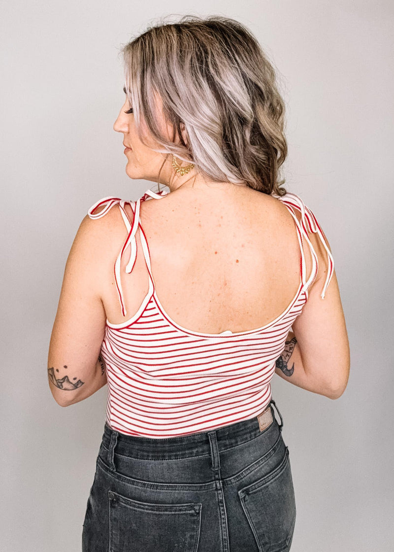 Cream and Red Micro Stripe Bodysuit