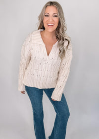 Cozy Textured Collared Sweater Top