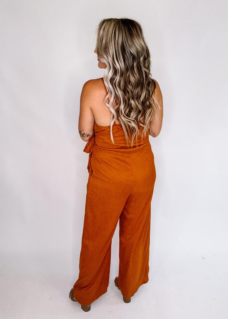 Mocha Adjustable Strap Surplice Jumpsuit