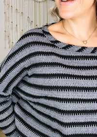 Black and Charcoal Stripe Knit Top