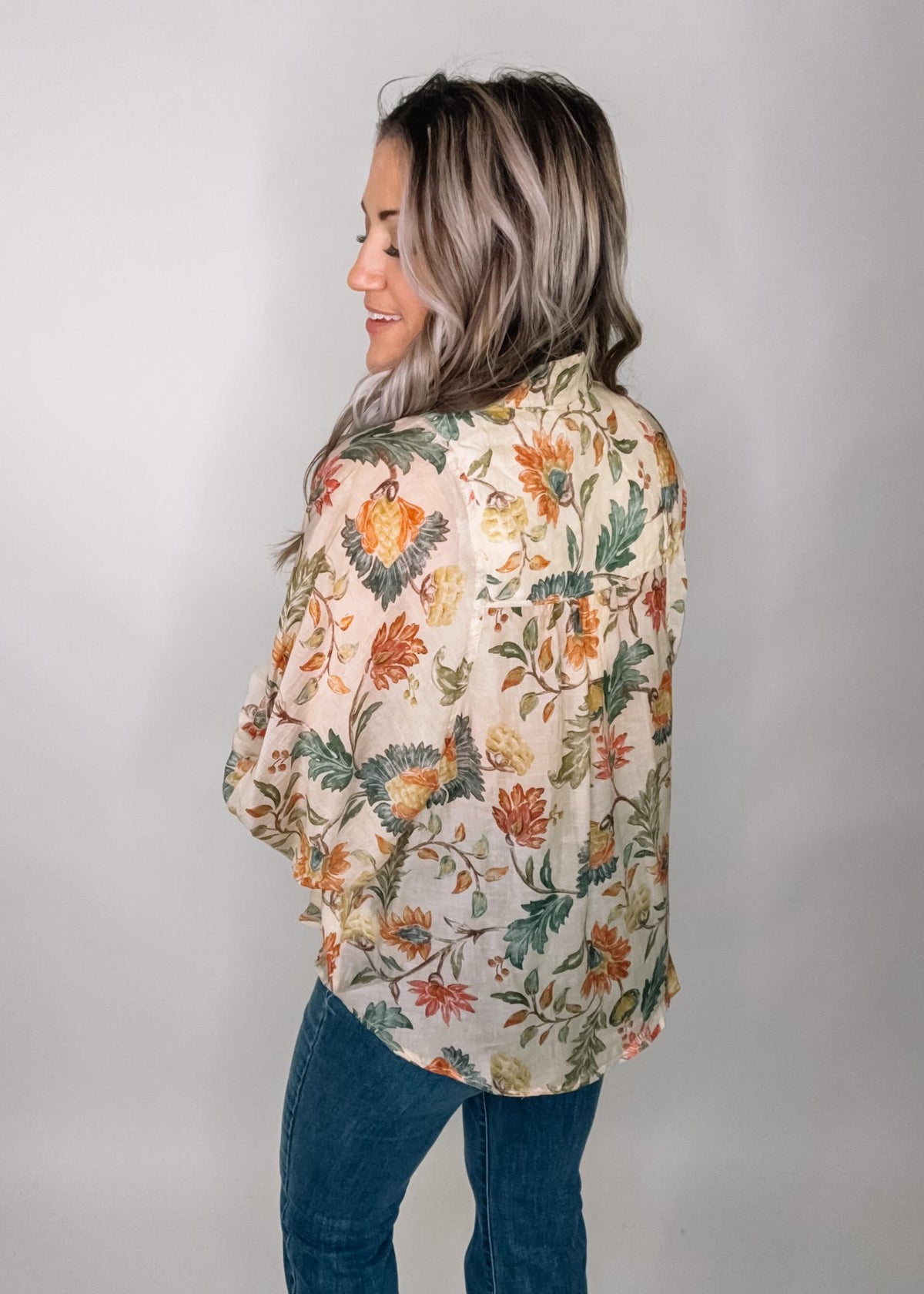 Rustic Printed Button Down Blouse