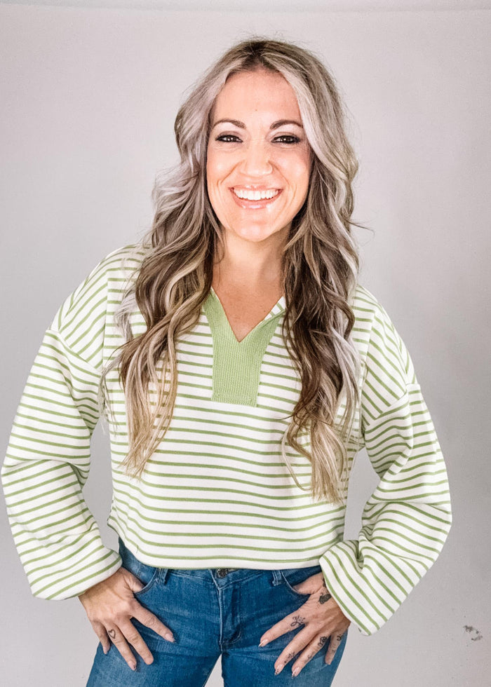 Avocado Stripe Collar Top