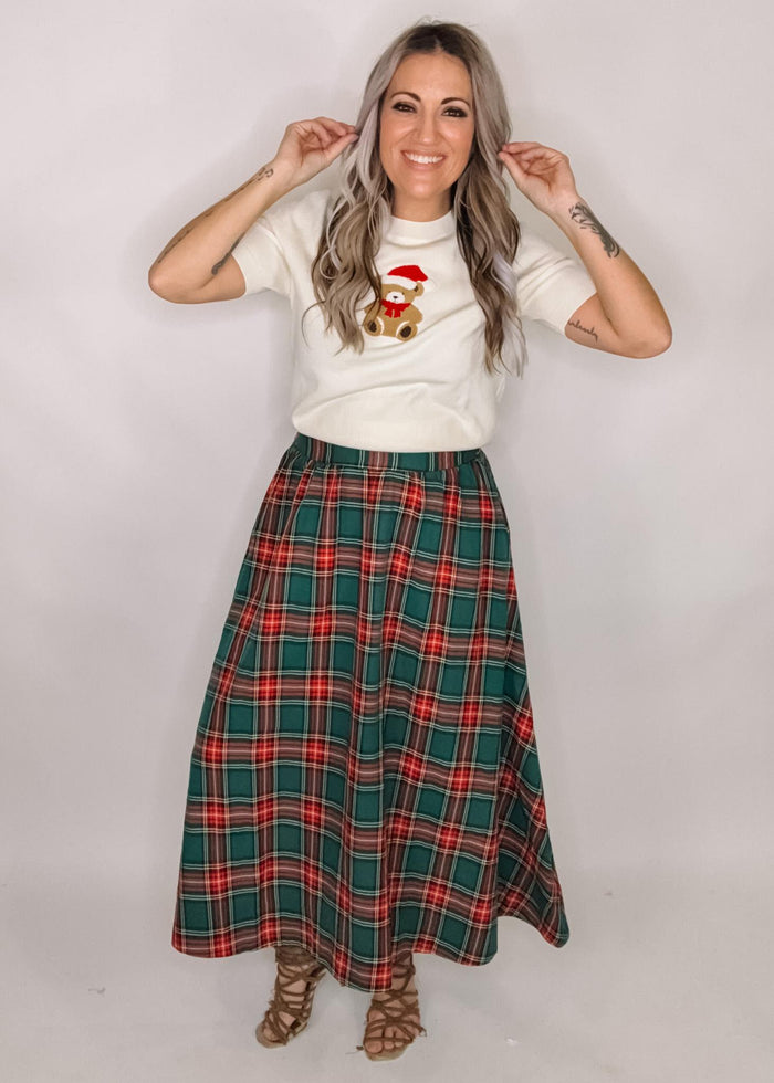 Green Christmas Plaid Midi Skirt