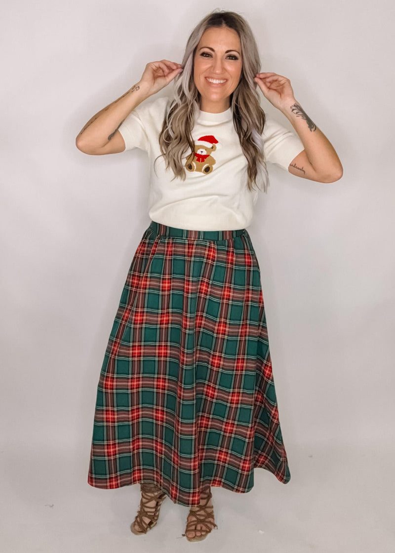 Green Christmas Plaid Midi Skirt