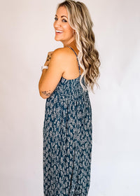Boho Fern Printed Sleeveless Jumpsuit
