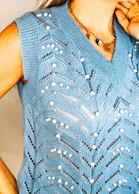 Blue Pearl Embellished Knit Top