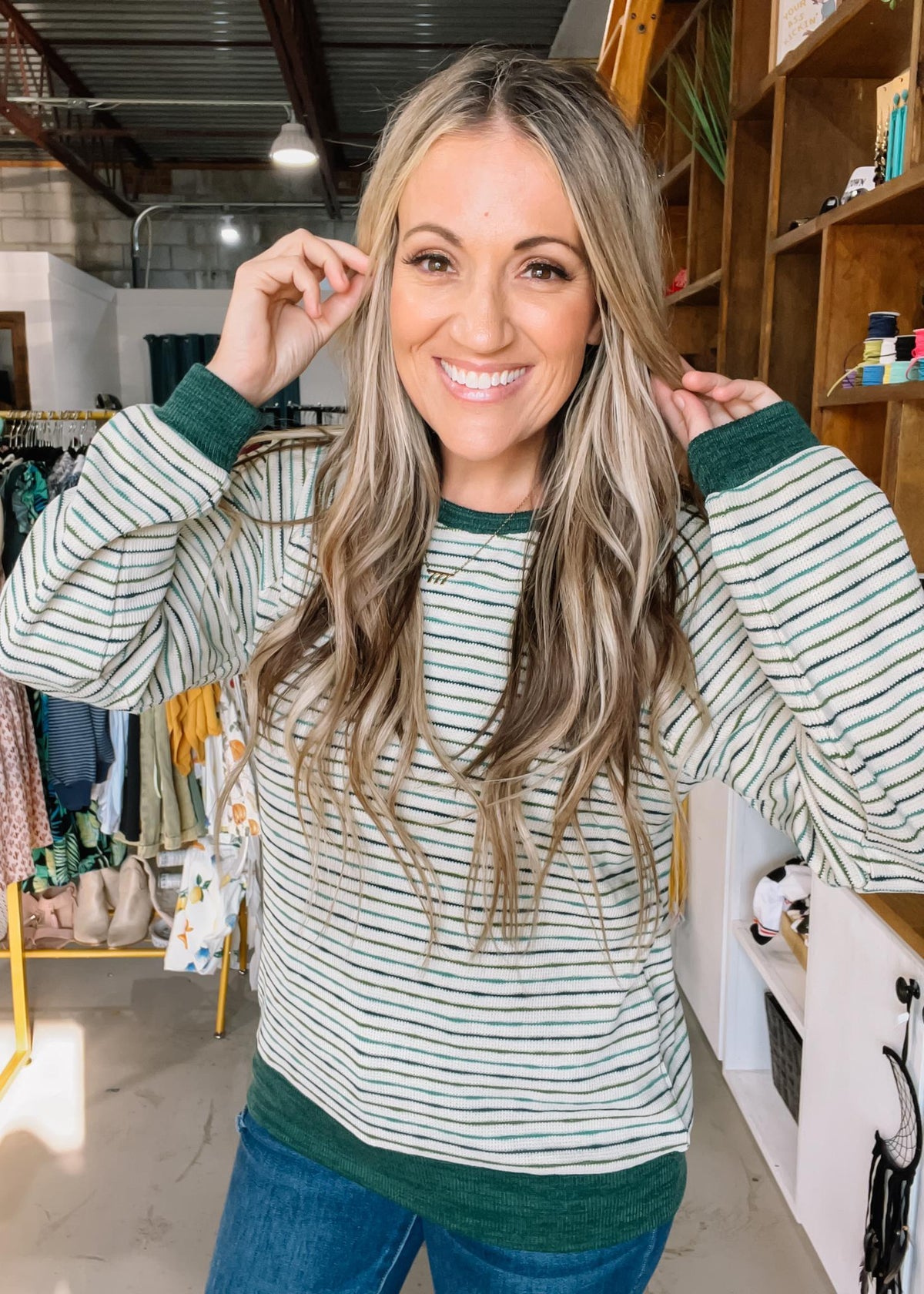 Hunter Green Stripe Top